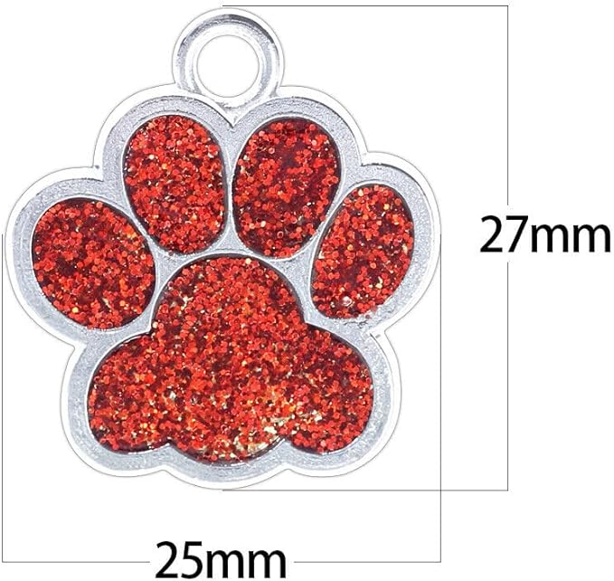 Cute Personalized Pet Name Tags for Cats/Dogs - Glitter Custom pet id tag, Dog id Tags Engraved for Pets, cat tag, pet Collar Charms, Dog Name tag (Paw-Shaped-Small: Silver)