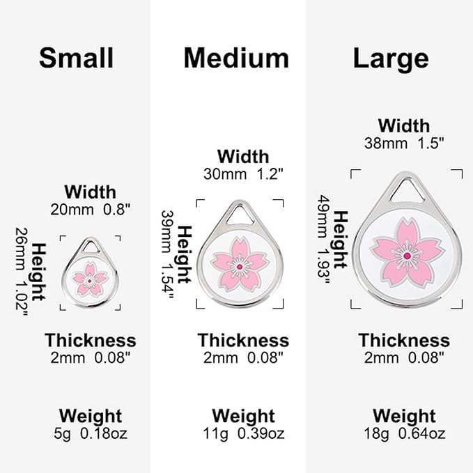 CoolDogs Sakura Stainless Steel Enamel Pet ID Tags for Dogs and Cats, Personalized Dog Tag, Cat Tag, Pet Tag,Dog Name Tags, Cat Name Tags with Custom Deep Laser Engraved ID (Med)