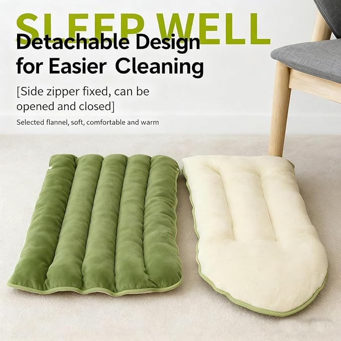 Removable and Washable Winter Closed-Off Cat Bed, Pet Indoor Cave for Cats, With Removable Cushion, Cozy Warming Fluffy Pet Bag for Small and Medium Dogs and Cats (Green L for 16.5lbs Cat & 11lbs Dog)