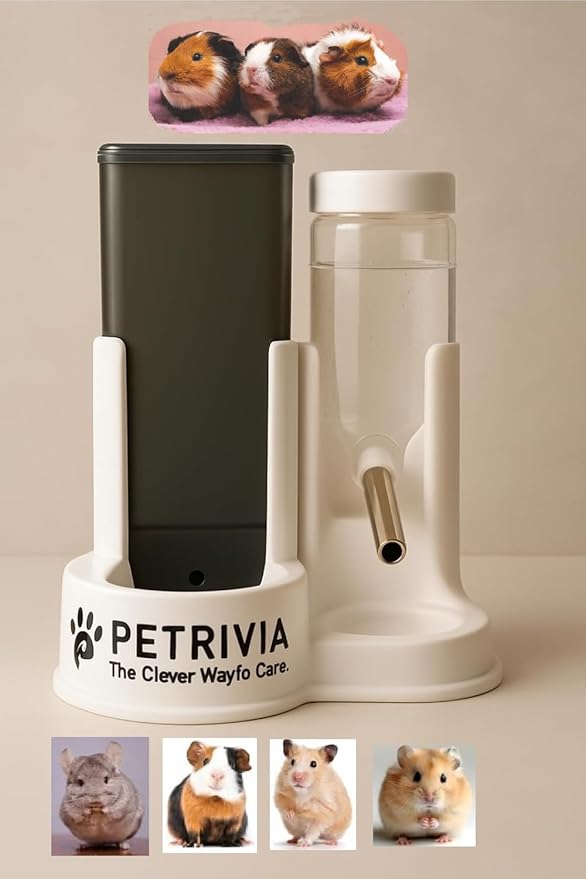 2-in-1 Automatic Pet Feeder and Water Dispenser Set – Gravity Food Dispenser & No-Drip Water Bottle Station – No Spill Puppy, Kitten, Small Dog, Cat, Rabbit & Guinea Pig Essentials