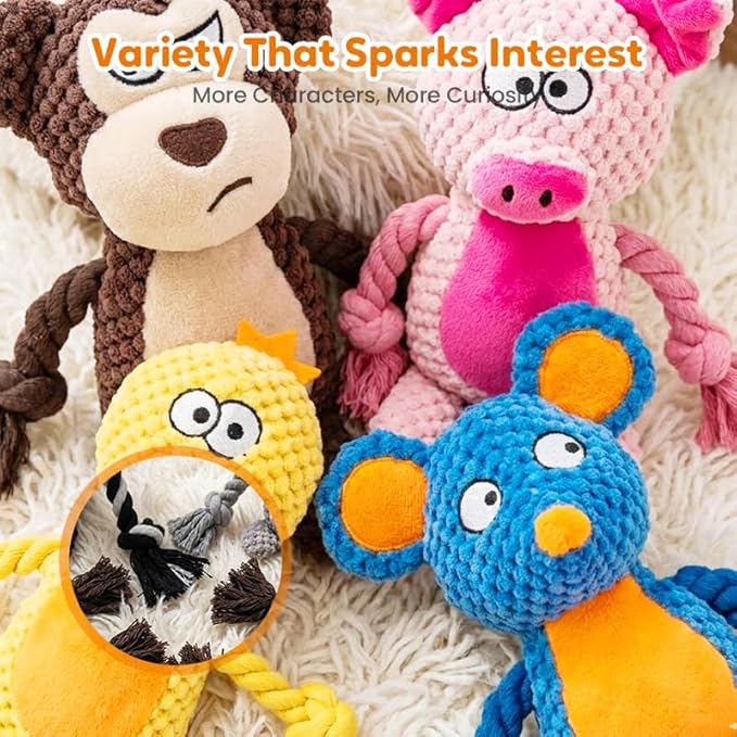 ANYSENT Plush Dog Chew Toys,2026 New Squeaky Dog Toy for Aggressive Chewers, Indestructible Dog Toy for Small Medium Large Dogs to Keep Them Busy Puppy Teething Toy (Cow)