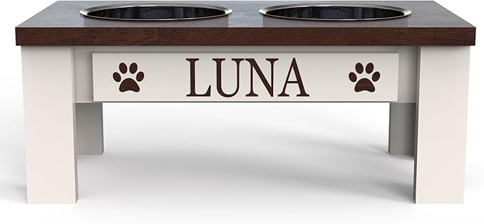 GTW Classic Dog Feeder - Elevated Stand with Stainless Steel Bowls Farmhouse Style, Anti-Slip, Easy Clean, Chic & Durable Design (Small, Dark Walnut)