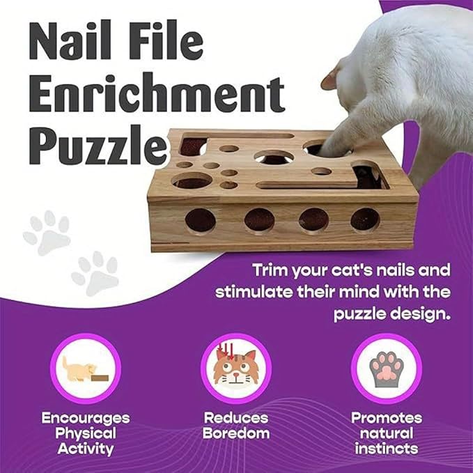 Cat Nail File Enrichment Box, 2026 Upgrade Cat Scratch Puzzle Enrichment Box, Nail File Stress Free Alternative to Clippers and Grinders, Puzzle Enrichment Scratcher for Indoor Cats Scratching (Box)