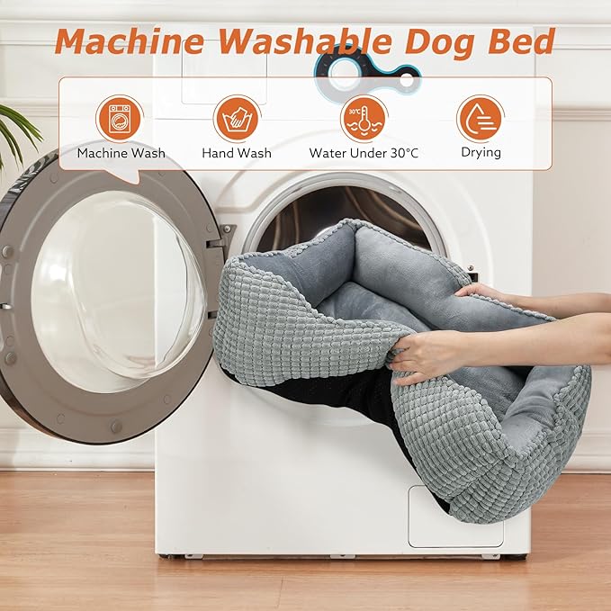 MIXJOY X-Large Dog Bed for Large, Medium, Small Dogs - Rectangle, Washable, Orthopedic, Soft Calming Sleeping Puppy Bed - Durable Pet Cuddler with Anti-Slip Bottom - XL (35"x25"x9")