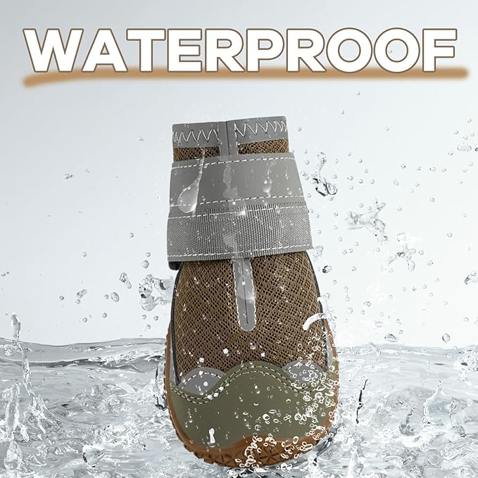 Dog Booties,Waterproof Dog Shoes for Large Medium Small Dogs,Suitable for Summer Hot Pavement,Adjustable Non-Slip Rubber Paw Protector (Brown, #7 (Width 2.8 inch) for 63-78 lbs)