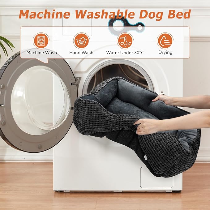 MIXJOY Rectangle Washable Orthopedic Dog Bed for Small, Medium and Large Dogs, Soft Calming, Sleeping Puppy Bed Durable Pet Cuddler with Anti-Slip Bottom, S (20"x19"x6")