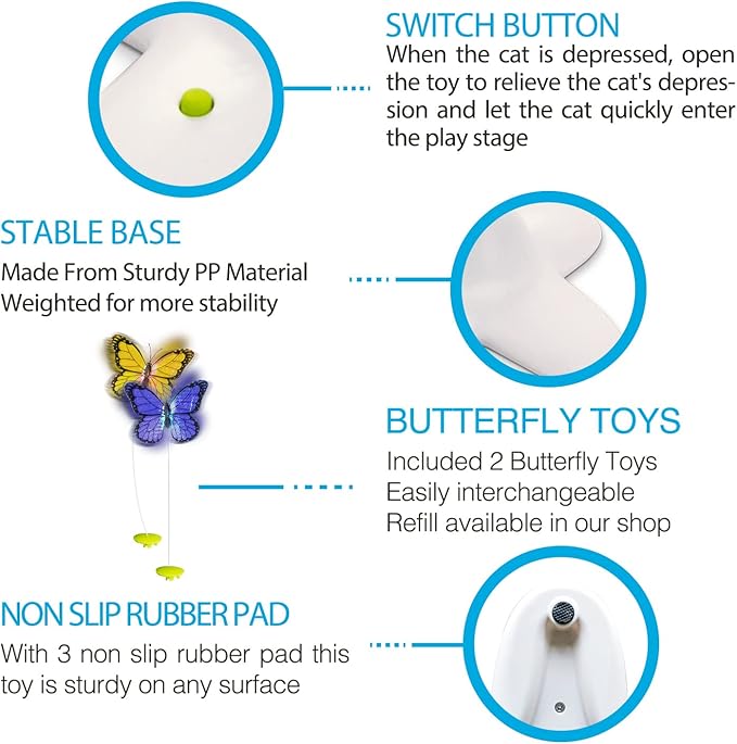 ALL FOR PAWS Interactive Butterfly Cat Toy, Automatic Cat Butterfly Wand Toys for Kitty, Electric Fluttering Butterfly Cat Teaser Toy for Indoor Cats