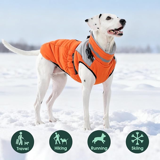 Kuoser Dog Coat, 2 in 1 Dog Jacket with Harness Built in, Winter Waterproof Puppy Puffer Jacket Snowsuit for Small Medium Large Dogs, Cold Weather Reflective Pet Fleece Hunting Vest with Zipper
