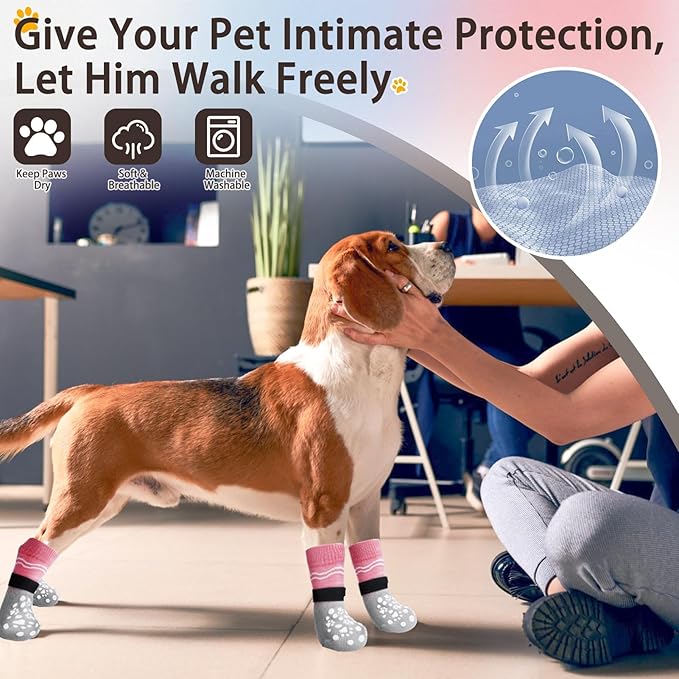 BINGPET 6PCS Dog Socks to Prevent Licking Paws with Grippers for Hardwood Floors Anti Slip, Winter Pet Shoes Booties, Extra-Thick Grip Dog Boots & Paw Protectors for Small Medium Large Senior Dogs, M