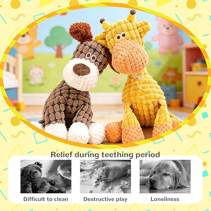 Indestructible Dog Toy,2026 New Durable Plush Dog Toys for Aggressive Chewers,Squeaky Chew Toy for Small Medium Large Dogs Puppy Teething Toys (Brown+Orang)