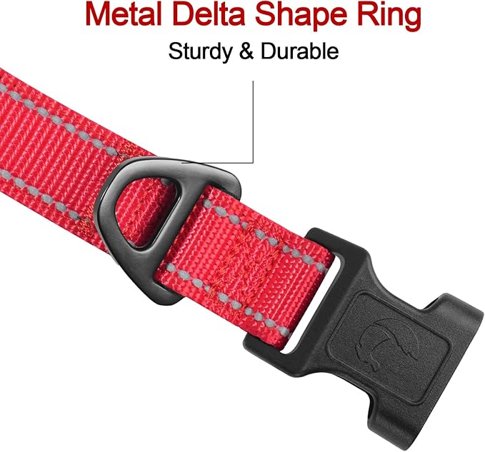 Joytale Reflective Dog Collar, Soft Neoprene Padded, Metal D-Ring, Nylon Pet Collar Adjustable for Small Dogs, Red, S