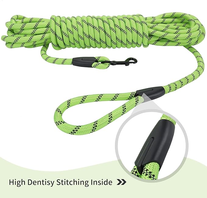 Long Dog Leash for Training 20Ft-Reflective Nylon Rope with Swivel Hook-Recall Agility Lead for Large Small Medium Dogs Outside Walking Hiking-Green Diam 1/2"