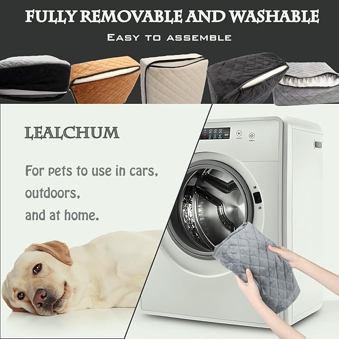 Lealchum Dog Booster Car Seat for S/M Dogs Up to 35lbs,Soft 6in Elevated Cushion,Fits in Front/Back Seat,Fully Detachable and Washable,2 Storage Pockets & 3 Straps,Easy to Install (Black/Brown,Medium)