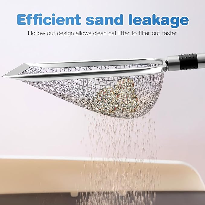 Stainless Steel Cat Litter Scoop 11.4 Inch with Fine Mesh Sifter Comfortable Handle Metal Cat Litter Scooper for Clump Sifting and Easy Waste Removal