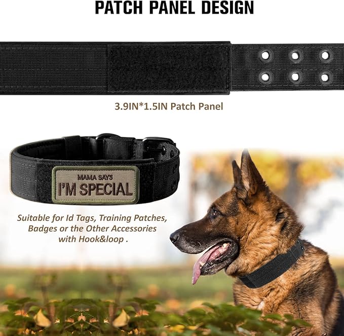 Tactical Dog Collar Military Adjustable Dog Collars Soft Nylon Training Collar with Patch Heavy Duty Metal Buckle Collars for Medium Large Dogs (Blue, L)