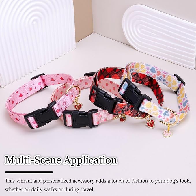Love Pattern Dog Collar with Buckle Adjustable Safety Nylon Collars for Small Medium Large Dogs, Cute Stylish Girl Boy Christmas Dog Collar(White Heart,XL)