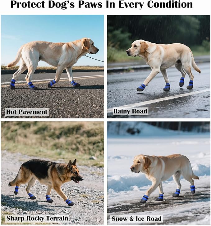 SJJH Dog Shoes Lightweight Dog Boots-Breathable Knitted Paw Protector with Adjustable Strap for Hot Pavement, Rain Walking, Hardwood Floors Anti Slip Reduce Noise, Prevent Licking Paws(Blue,L)