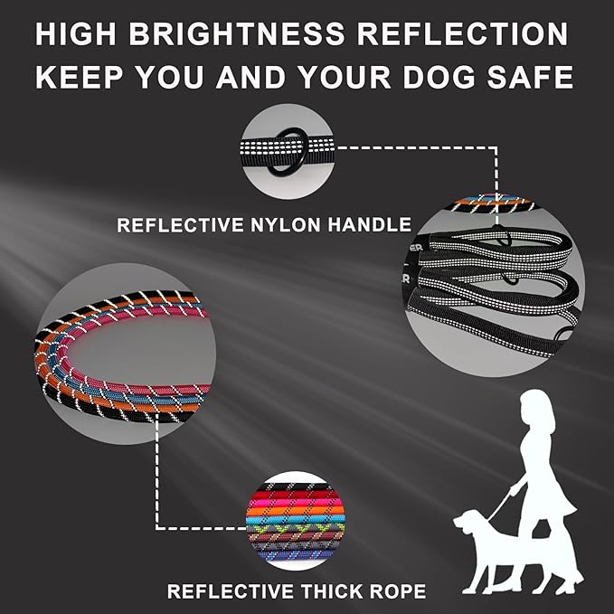 ZALER Short Dog Leash, 18 Inches Rope Traffic Leashes for Dogs, Reflective Dog Lead with O-Ring, Heavy Duty Pet Leash for Large and Medium Dogs (18" Black Gray)