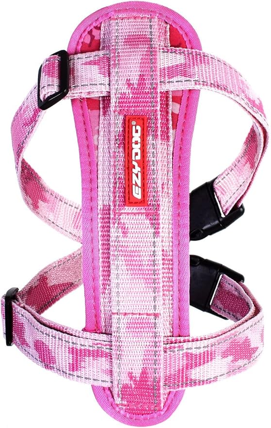 EzyDog Chest Plate No Pull Dog Harness – Escape Proof Harness with Reflective Stitching and Comfort Padding for Easy Walks, Training & Control - Car Restraint Included (X-Small, Pink Camo)