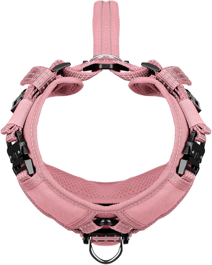 ICEFANG Dog Strap Harness with All-Metal Hardware,for X-Large Sized Dog,K9 Vest,Y-Shape Soft Padding,Adjustable Pet Harness,No-Pull Front Leash Clip (X-Large (Pack of 1), Pink)