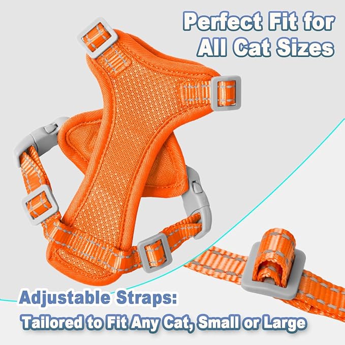 Cat Harness and Leash Set Escape Proof for Kitten Walking, Soft Adjustable Top Handle Vest Harnesses for Cats, Easy Control Breathable Reflective Small Medium Large, Orange, S