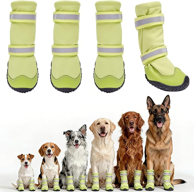 Dimicoo Dog Shoes,Waterproof Dog Boots for Winter,Anti-Slip Dog Snow Booties for Large Small Medium Dogs,Reflective Paw Protectors for Outdoor Walking Hiking