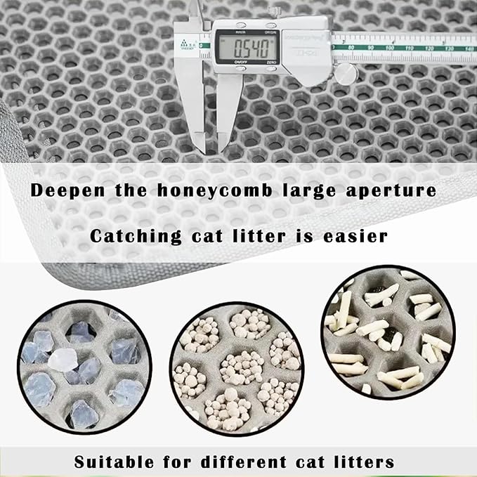 HCY&WLD Cat Litter Mat, Honeycomb Double Layer Cat Litter Trapping Mat, Waterproof Urine Proof Non-Slip, Scatter Control, Less Waste, Easier to Clean (Light Gray, 45" X 26")