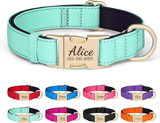 PET ARTIST Colorful Personalized Dog Collars, Custom Dog Collar with Silent Engraved ID Tag, Lightweight Breathable Nylon & Soft Padded, Matching Leash & Poop Bag for Large Dogs,Green,L Fit 15-23"