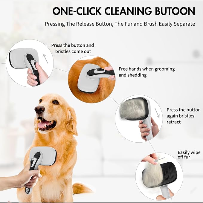 Dog Self Cleaning Slicker Brush for Shedding, Ideal for Short Long Haired Dogs, Including Cat. Removes Loose Fur, Undercoat, Mats, Tangled Hair. Suit for Large Medium Small Animal, Gray