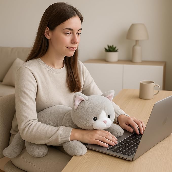 WEIGEDU Weighted Cat Stuffed Animal Plush Toy with Embroidered Eyes and Removable Weight Pack - 28 Inches, 5 lbs for Kids and Adults