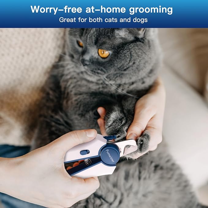 Type-C Rechargeable Dog & Cat Nail Clippers - LED Pet Nail Trimmer Extra Sharp for Small & Medium Dogs (Blue)