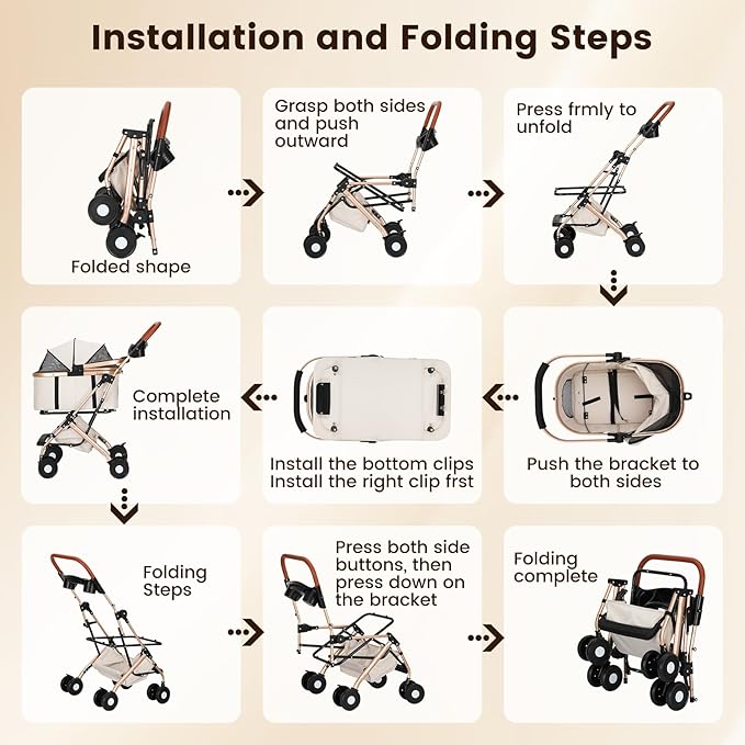 Dog Stroller for Small & Medium Dogs & Cats, Foldable Pet Stroller Wagon Carries Up to 44 lbs, Dog Wagon with Storage Basket and Cup Holders, Plus a Removable Portable Pet Carrier