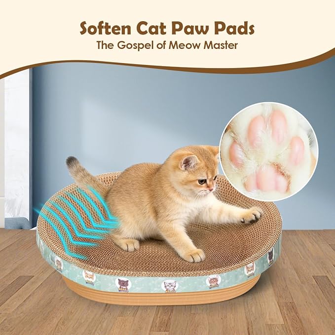 Extra Large Cat Scratcher Bed, 21.6" x 14.9" x 4.3" XL XXL Cat Scratch Cardboard, Scratching Board Pad for Indoor Cats Kitty Kittens, Scratch Lounge House Couch, Furniture Protector, Oval