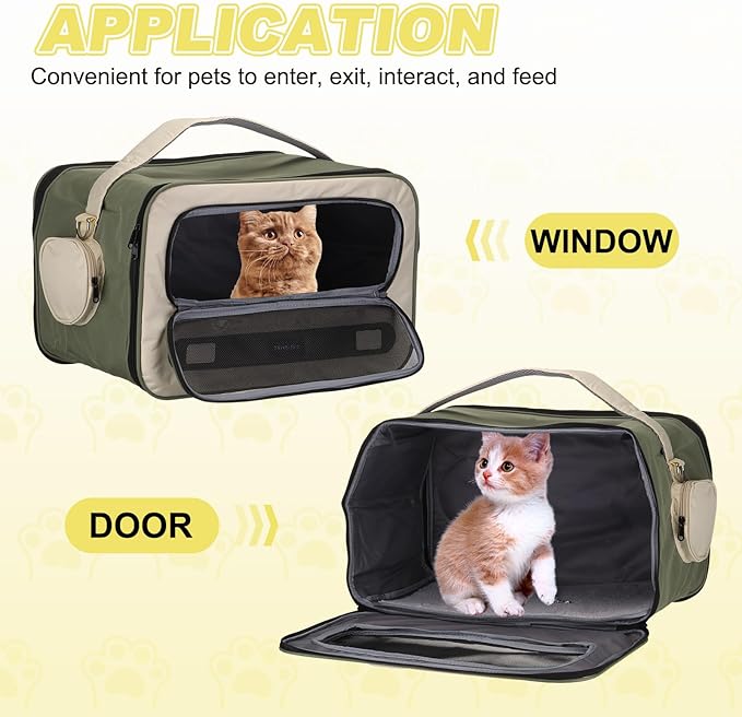 Cat Carrier for Pet, Adjustable Shoulder Strap, Breathable Dog Carrier Cat Carrying Case Pet Travel Bag Up to 14.3 lbs (Green), Intended for Hiking/Camping/Traveling