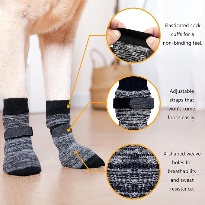 KUPAO Dog Socks 12 Pack to Prevent Licking Paws, Anti Slip Dog Booties and Paw Protectors for Hardwood Floors Hot Pavement, Suitable for Small Medium Large Senior Dogs - Size Small