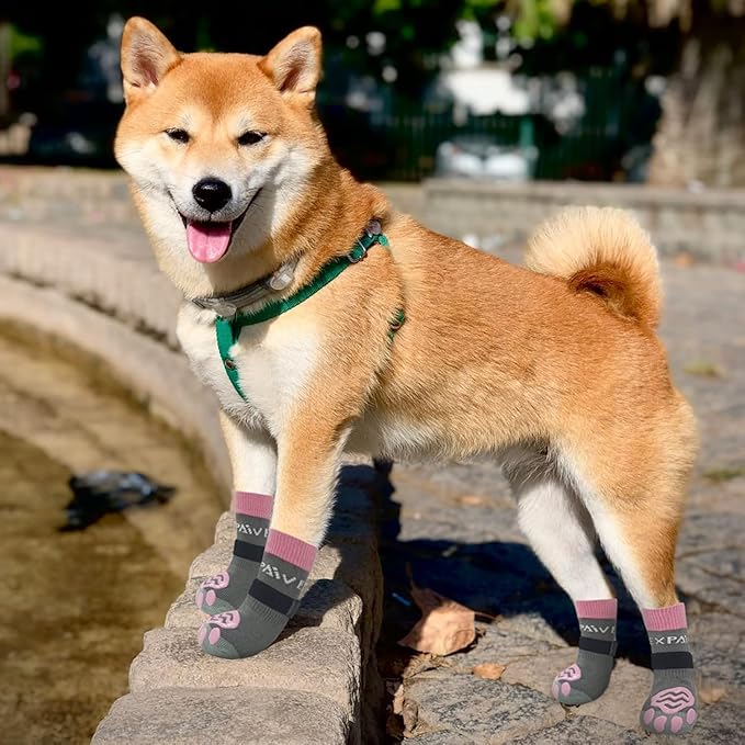 EXPAWLORER 6PCS Anti-Slip Dog Socks to Prevent Licking Paws,Dog Shoes for Hot Pavement,Best Paw Protector Traction Control on Hardwood Floor,Dog Booties for Puppy Small Medium Large Senior Dogs