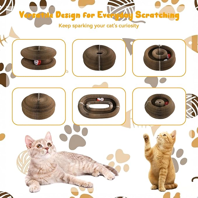 2Pcs Magic Organ Cat Scratcher, Foldable Accordion Cat Scratching Board with Toy Ball, Compact Cat Scratch Pad Kitty Kurlz Cat Toys for Indoor Cats, Stress Relief & Furniture Protection