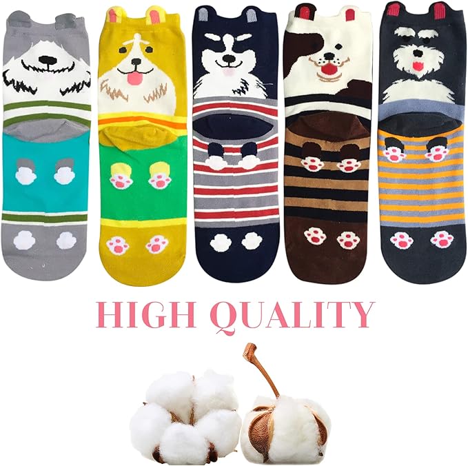 YSense Womens Cute Animal Socks 5 Pairs, Dog Cat Novelty Cartoon Crew Funny Socks Stocking Stuffers Gifts for Women Girl