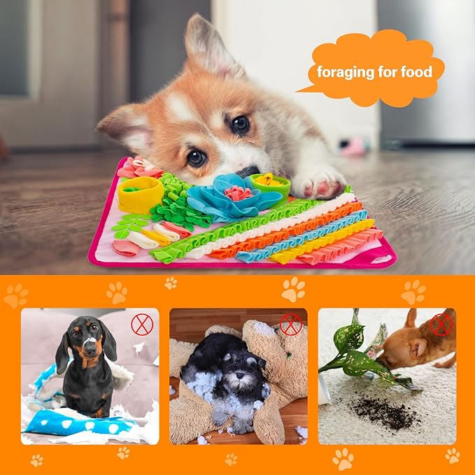 Oliumt Snuffle Mat for Dogs, Sniff Mat Slow Feeding Mat for Small Pets Cats, Rabbits - Help Stress Relief and Training - Stimulate Your Pet's Foraging Skills! (Pink)