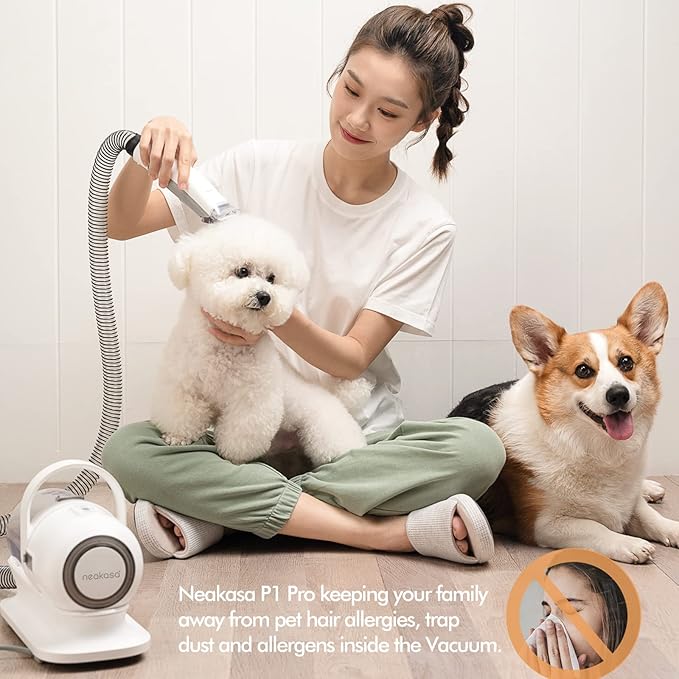 Neakasa P1 Pro Pet Grooming Kit & Vacuum Suction 99% Pet Hair, Professional Clippers with 5 Proven Grooming Tools for Dog and Cat
