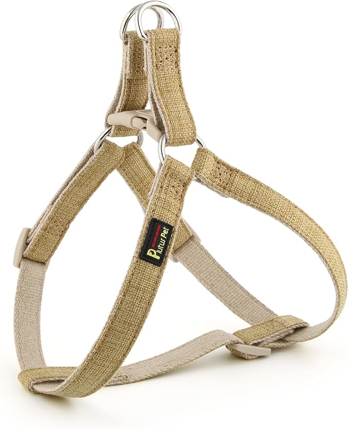 Plutus Pet Cotton Hemp Step in Dog Harness, Sustainable, Lightweight and Escape-Proof, Quick Fit Dog Harness for Puppy Small Medium and Large Dogs, Khaki, S