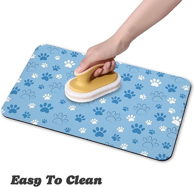 Dog Food Mat, Absorbent Water Bowl Mats Cat Pet Feeding Placemats Blue 24 * 32 inch