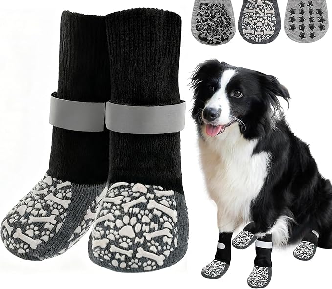 HeavenEye Anti Slip Dog Socks, Dog Paw Protectors Maximum Grip Prevent Licking Paws Slipping, Paw Protector for Hot & Cold Pavement Shoes Boots for Small Medium Large Senior Dogs(White Bone,XS)