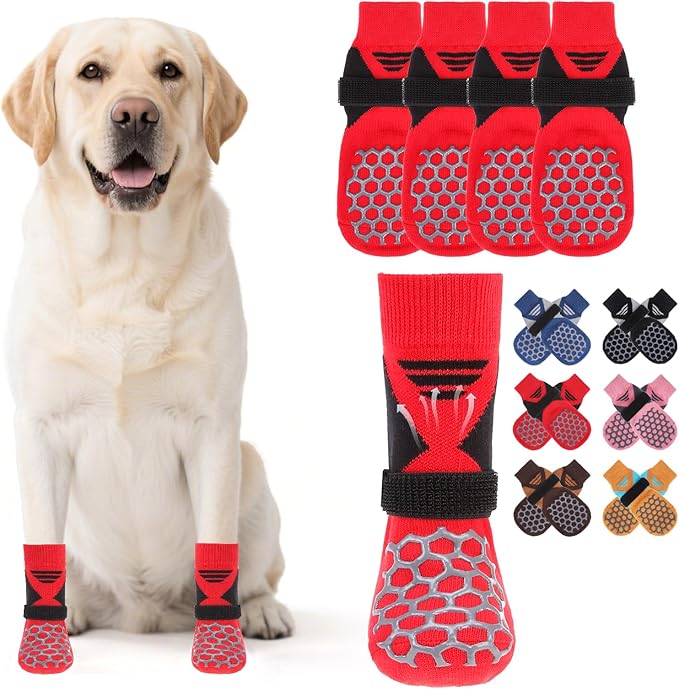 KOOLTAIL Dog Socks for Hot/Cold Pavement, Breathable & Warm Dog Socks to Prevent Licking Paws, Non Slip Pet Boots & Paw Protectors for Hardwood Floor,Grippy Shoes for Medium Senior Dogs