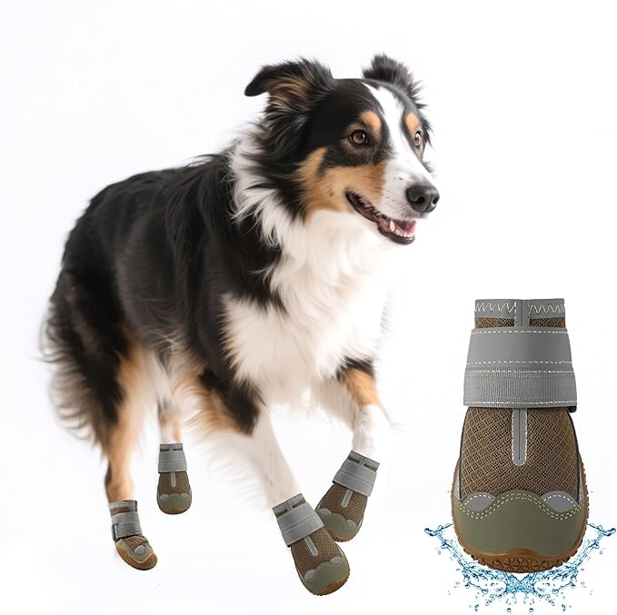 Dog Booties,Waterproof Dog Shoes for Large Medium Small Dogs,Suitable for Summer Hot Pavement,Adjustable Non-Slip Rubber Paw Protector (Brown, #7 (Width 2.8 inch) for 63-78 lbs)