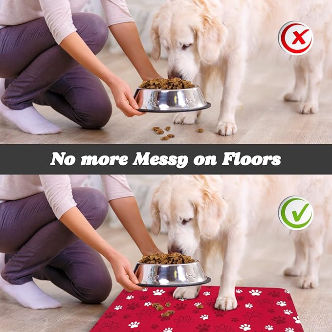 Dog Food Mat, Absorbent Water Bowl Mats Cat Pet Feeding Placemats Red 16 * 24 inch
