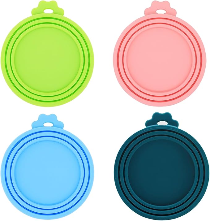 IVIA PET Can Lids | 4 Pack | Universal BPA Free Silicone Pet Food Can Covers | Fit Most Dog Cat Food Canned (Mix Color 4)