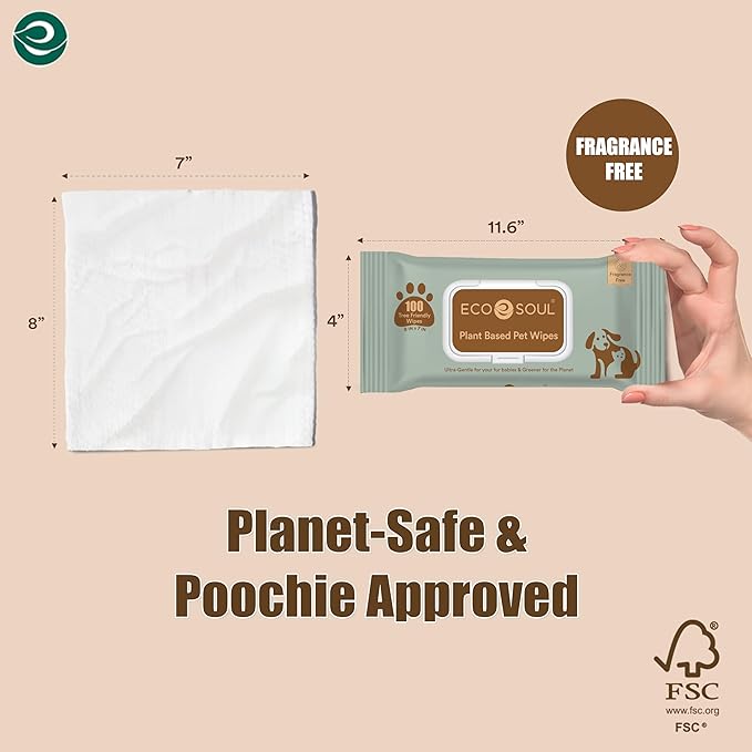 ECO SOUL Pet Wipes for Dogs & Cats, Unscented Large Cleaning Wipes with Aloe & Glycerin | Alcohol & Chlorine Free | Pack of 1 (100 Wipes) (Pack of 4)