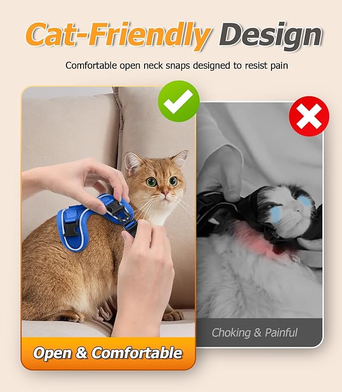 Halypet Cat Harness and Leash Set [MAX Safety 4th-Gen Upgrade] Escape Proof Adjustable Cat Leash Comfortable Soft Vest Easy to Wear Kitten Harness with Reflective Strip for Cats Walking, S Blue