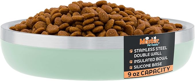 Master Pet Supply Stainless Steel Cat Bowls - 9 oz Heavy Duty - Pistachio, Double Wall Extra-Thick Insulated, Non-Slip Pet Water Bowl for Cats & Pets, Anti Rust Metal, Dishwasher Safe